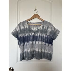 Madewell Ottoman Jacquard V-Neck Setlist Boxy Top in Tie-Dye Size Small Blue